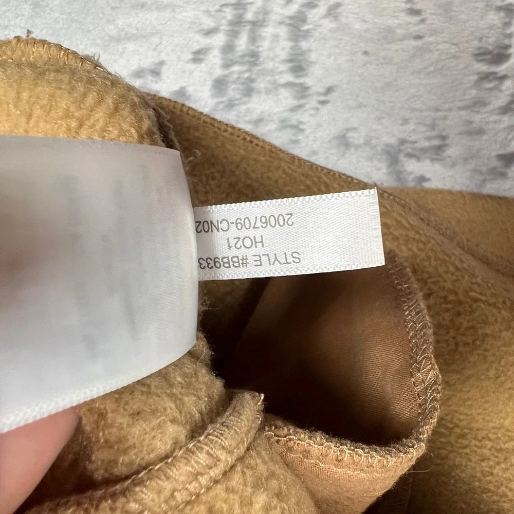 J.Crew Fleece Pullover Men Large Tan Button Mock Neck Pocket Sweater 1276